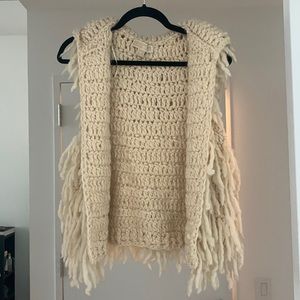 Wool hooded fringe MK vest